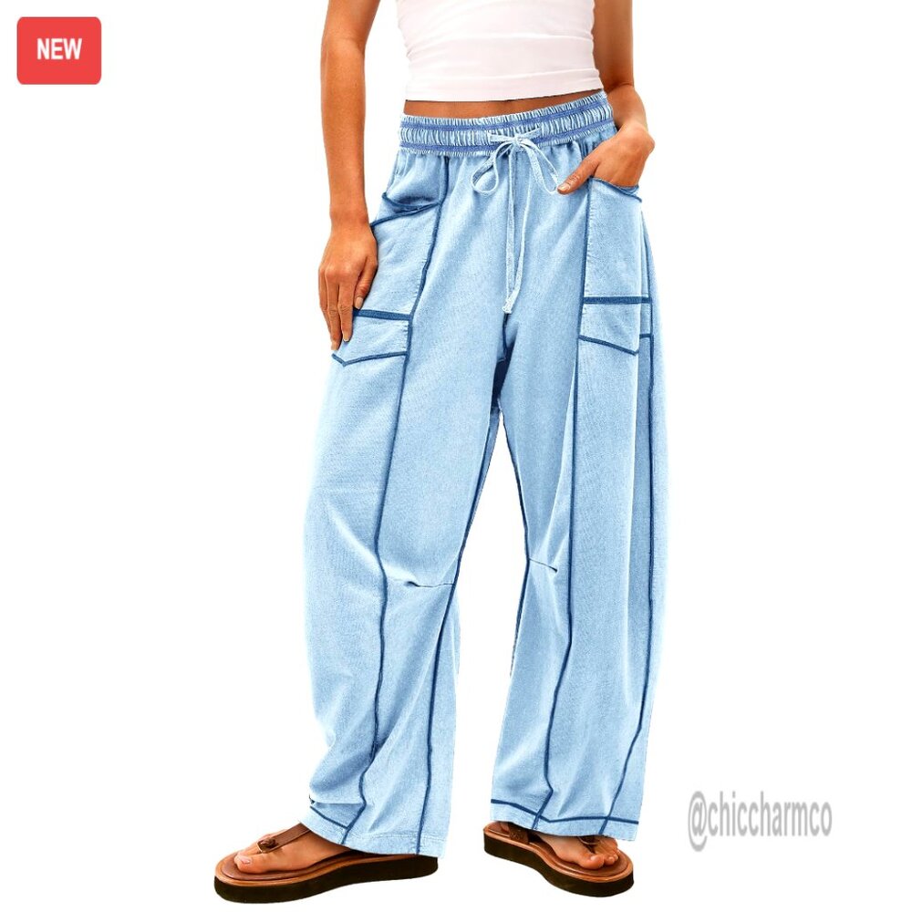 Wide Leg Palazzo Pants, Elastic Waist, Casual Lounge Wear, Soft Fabric